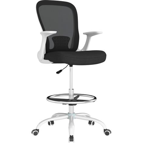 HOMCOM Mesh Draughtsman Chair, Ergonomic Drafting Chair, Black White (1/5)