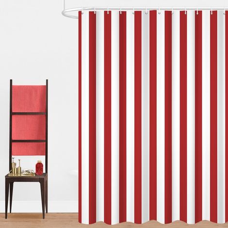 Rideau de Douche, 165x180cm, Rouge Minimalisme Moderne Rayures Verticales Art de Luxe Tissu Pmperméable Machine Lavable Rideau de Salle de Bain avec Crochets (1/5)
