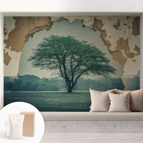 Papier peint intissé classique moderne pour salon et chambre à coucher Décoration rapide avec colle Arbre solitaire 208x146 cm (1/5)