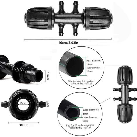 6 Pcs D'Outil D'Arrosage Automatique avec Connecteur D'Irrigation Goutte à Goutte à Trois Voies, Raccords de Tuyau D'Irrigation de 1/2 Pouce à 1/4 Pouce (Convient pour 13 mm ID/4 mm ID)