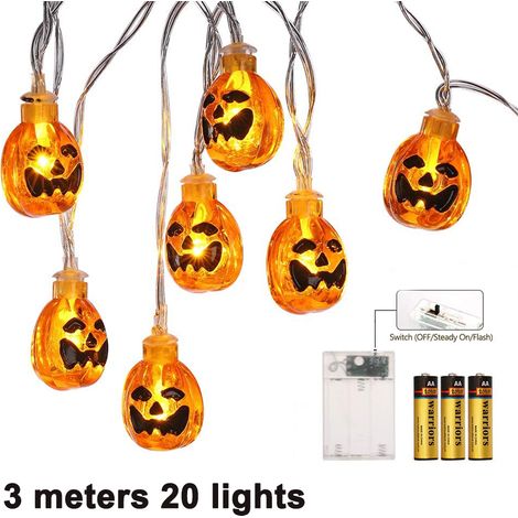 Guirlande Lumineuse Citrouille - 3 m - 20 LED - Alimentation Piles - Décoration Halloween Extérieur Intérieur (1/5)