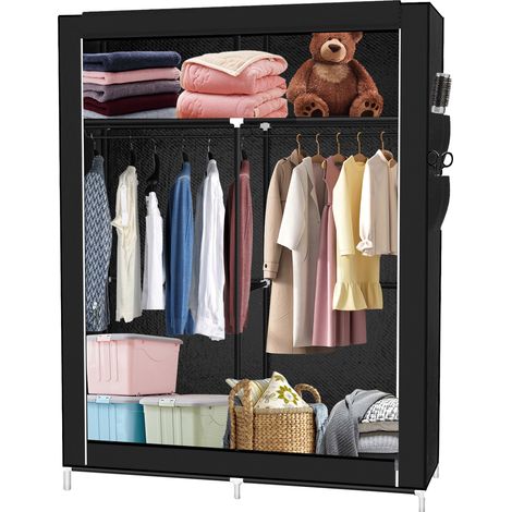 Hofuton Armoire de Rangement Pliable 108 x 45 x 170 cm Penderie en Tissu Intissé avec Fermeture à Glissière Garde-Robe Placard Noir (1/5)