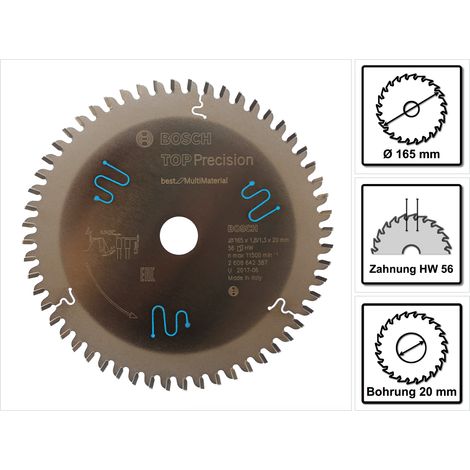 Lama da sega circolare Top Precision, ideale per materiali multipli, 165 x 20 x 1,8 mm, 56 (1/5)