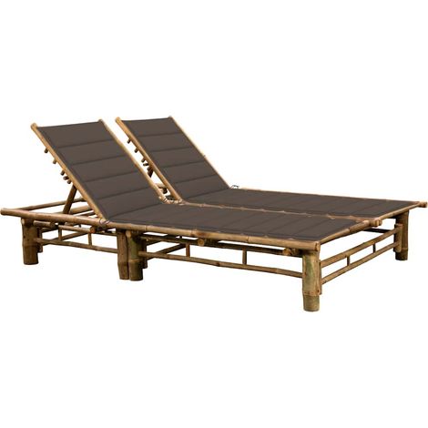 Bain de soleil pour 2 personnes Chaise de jardin - Transat de jardin avec coussins Bambou BV429467 - BonneVie (1/5)