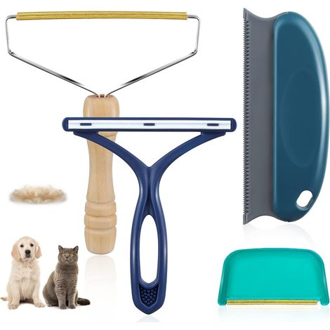 Brosse anti-poils d'animaux - Lot de 4 brosses pour canapés, meubles et accessoires (chiens et chats). Rasoir réutilisable et portable pour tapis, couvertures, vêtements, arbres à chat, sièges de voit (1/5)