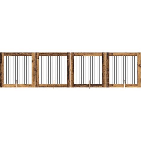 vidaXL Foldable Dog Gate with Stands 4 pcs Old Wood 401 cm
