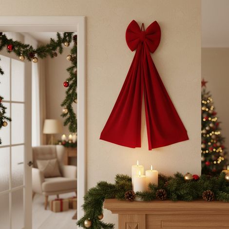 Fiocco decorativo natalizio effetto velluto per decorazione 30 x h 100 cm -Bordeaux (1/5)