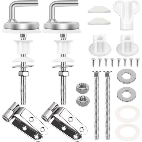 Lote de 2 Universal Fixation Abattant WC Toilettes à Charnière Fixations Attaches Charnière Abattant WC Toilette Charniere Abattant en Acier Inoxydable pour Sièges de Toilette en Résine de Bois