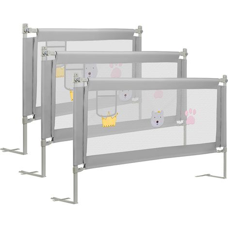 Randaco 3X Bettgitter Bettschutzgitter Kinderbettgitter Bettschutz Babybettgitter Baby Rausfallschutz für Kinder Bett Grau 150+180+180cm