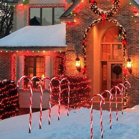 Traditional Lighted Outdoor Christmas Decoration,duquanxinquan Set of 10 LED Lights in the Shape of Candy Canes,Outdoor Lights LED Candy Canes (1/5)