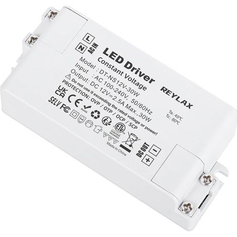 Transformateur LED 12V 30W, 220V à 2.5A, Alimentation Basse Tension AC/DC, Driver de Tension Constante pour Bandes, Lampes et Projecteurs Enfoncés (1/5)