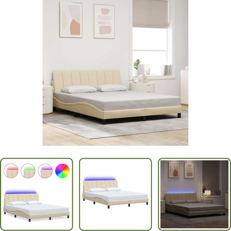 Kopfteil-Kissen -  Bettgestell ohne Matratze "Hanko" Creme 160x200 cm Stoff (1/5)
