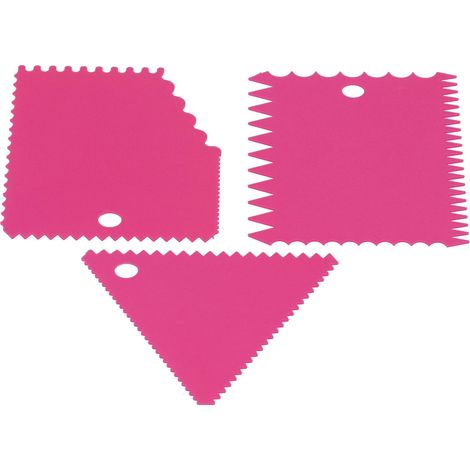 Spatule à beurre colorée en 3 parties, couteau à racler ondulé et dentelé, outil de pâtisserie à faire soi-même, rouge rose (1/5)