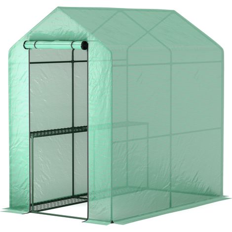 Gewächshaus aus Polyethylenfolie mit 2 Ablagen, Balkongewächshaus, verstärkte 140 g/m²-Folie, Stahlrahmen, 186 x 120 x 190 cm, grün