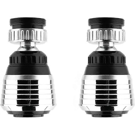 Set aus 2 um 360° schwenkbaren Wasserhahn-Luftsprudlern zur Wassereinsparung, mit Diffusor und Filteradapter.