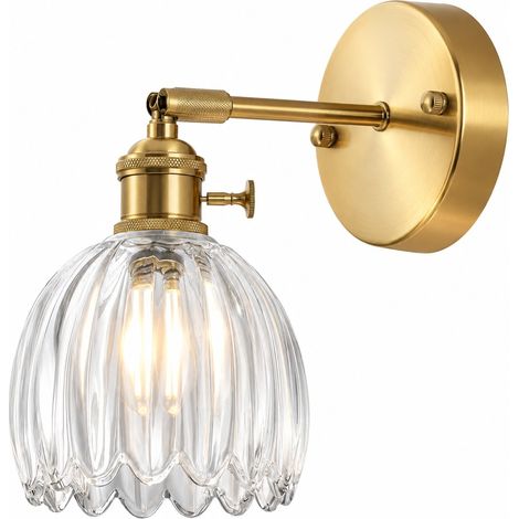 Lampadaire mural - Tête orientable à 180° Abat jour en verre forme tulipe - Chambre Salon Couloir (1/4)