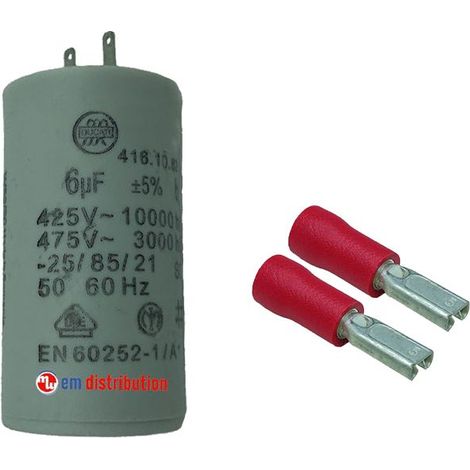 Condensateur 6µF avec fiches d'adaptation pour moteur de volet roulant Bubendorff (1/5)