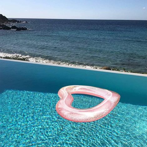 Bouée Gonflable en Forme de Cœur Rose pour Adultes – Flotteur de Piscine Confortable et Stable – 47 x 47 x 6 Pouces (1/4)