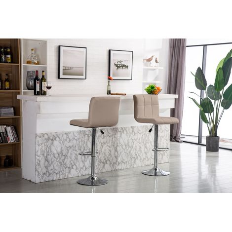 Hobag – Lot de 2 tabourets de bar taupe – Assise réglable 64-85cm – Pied en acier – Design moderne pour cuisine et séjour (1/2)