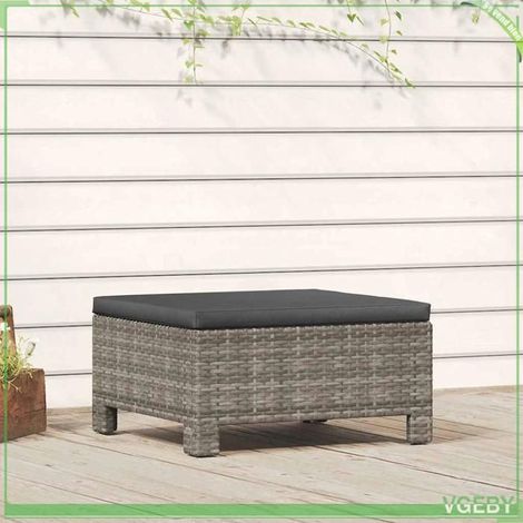 Repose-pieds de jardin - FAFEICY - 362695 - Polyrotin gris - Coussin inclus - Cadre acier thermolaqué (1/5)