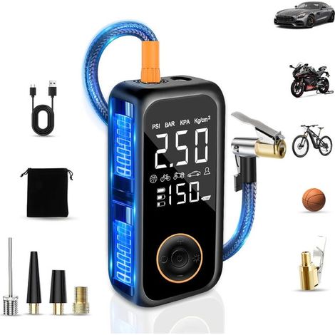Gonflateur de pneus de voiture sans fil, compresseur d'air portable mini 6000mAh, chaussures femme élégantes et confortables, 150 (1/5)