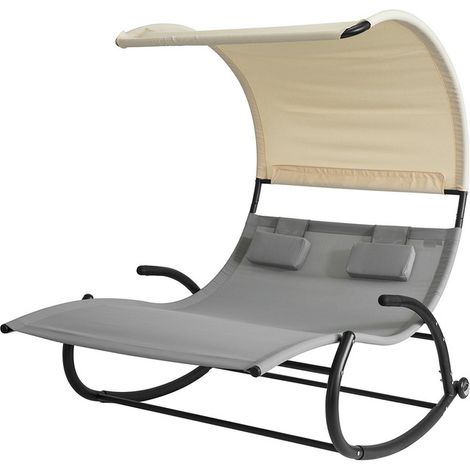 SoBuy Schaukelliege für 2 Personen – Ergonomische Gartenliege mit Dach, 2 Kopfstützen und Rollen (1/5)