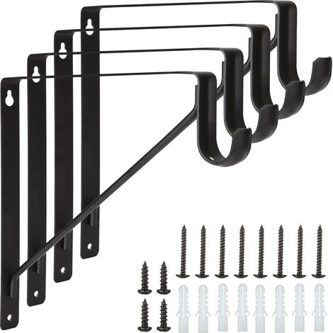 4 wall-mounted brackets, 150 kg load capacity, shelf hooks, 90-degree suspension bracket, tripod, black.