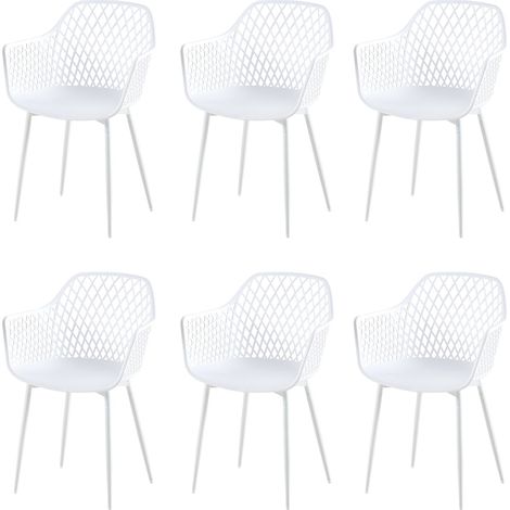 Eggree – Lot de 6 chaises scandinaves en plastique blanc – Structure en métal laqué – Dossier en grillage – Hauteur d'assise 46 cm (1/4)