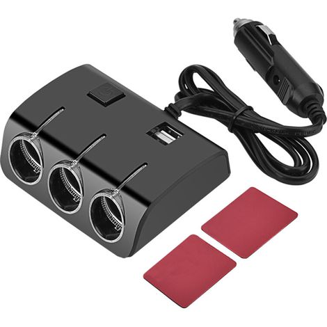 Prise allume-cigare triple avec double port USB et adaptateur secteur pour voiture