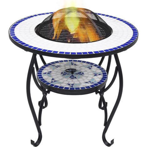 Feuertisch Mosaik Keramik Blau und Weiß 68 cm