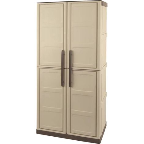 Dmora Armadio portascope da esterno o interno, Mobile a 2 ante e 3 ripiani in polipropilene, 100% Made in Italy, cm 70x39h165, colore Beige, con imballo rinforzato (1/5)