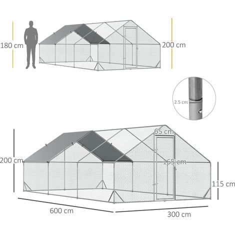 Poulailler de jardin avec structure galvanisée. bâche imperméable et grillage hexagonal. 3 x 6 x 2 m. argent (1/5)