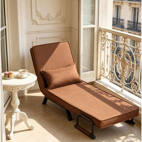 Sillón cama convertible 3 en 1 con respaldo ajustable, 65 x 75 x 78 cm, lino marrón, OKWISH (1/5)