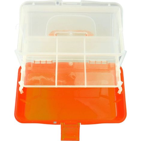 Dreilagige, faltbare Aufbewahrungsbox aus Kunststoff, tragbarer Werkzeugkasten mit Griff, vielseitiger Organizer für Kunst-, Bastel- und Kosmetikzubehör, Orange (1/5)