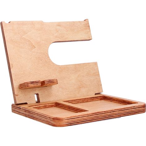 Station d'accueil pour téléphone en bois, porte-clés, organisateur de rangement de bureau, traitement de surface poli, support pour lunettes (1/5)