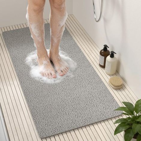 Rutschfeste Duschmatte, 80 x 40 cm lange, rutschfeste Badematte aus weichem PVC Luffa, Badematte ohne Saugnäpfe, schnelltrocknend, Grau (1/5)