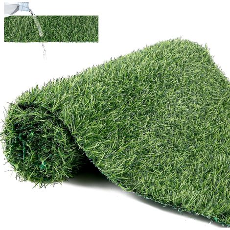 Lot de 2 Rouleau Faux Gazon 35x120 cm, Pelouse Synthétique Extérieur avec Herbe de 2 cm, Gazon Artificiel Antidérapant pour Balcon, Terrasse et Décoration (1/5)
