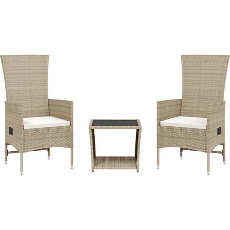 Maison Exclusive - 3-tlg. Garten-Essgruppe mit Kissen Beige Poly