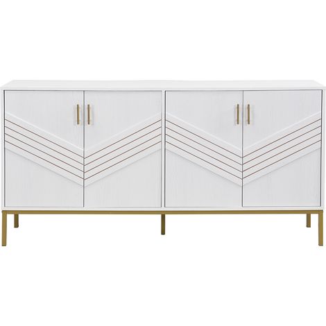 ELVMI Buffet et Enfilade avec 4 Portes et 2 Étagères Réglables pour Salon en MDF 160 × 40 × 80.5 cm Blanc (1/4)