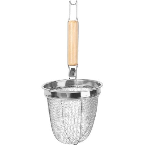 1 pièce Passoire à nouilles, manche en bois, panier profond en acier inoxydable, tamis multifonction pour pâtes, légumes et boulettes