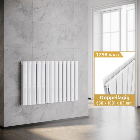 ELEGANT Flachheizkörper Weiß Horizontal Design Heizkörper Heizung Doppellagig 630x1001mm