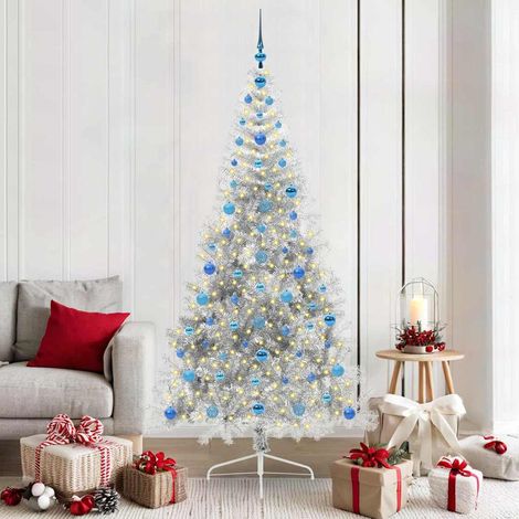 Künstlicher vorbeleuchteter Weihnachtsbaum Silber 210 cm PET