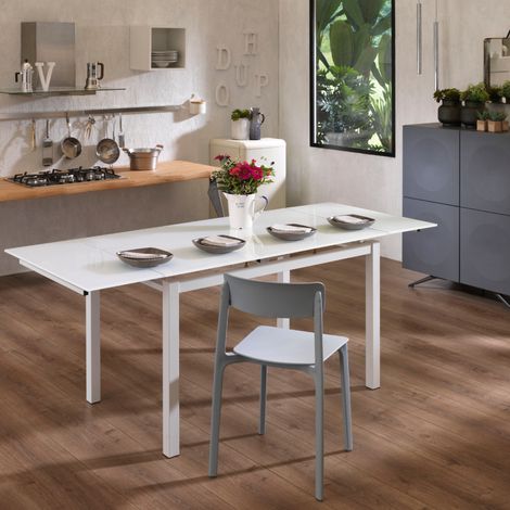 Marlow, Tavolo allungabile con top in Vetro temperato Bianco (80cm X 130/200cm H. 75cm) Duzzle (1/4)