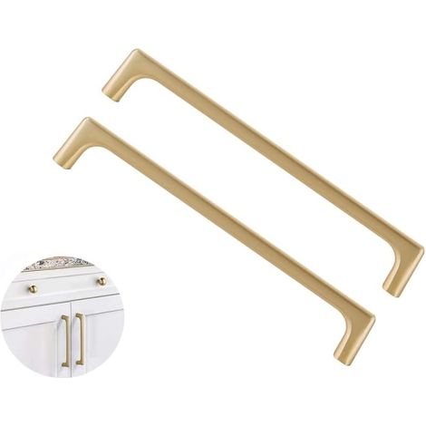 Lot de 2 poignées de porte de cuisine en laiton brossé, entraxe de 192 mm, style européen, poignée en alliage de zinc (vis incluses)