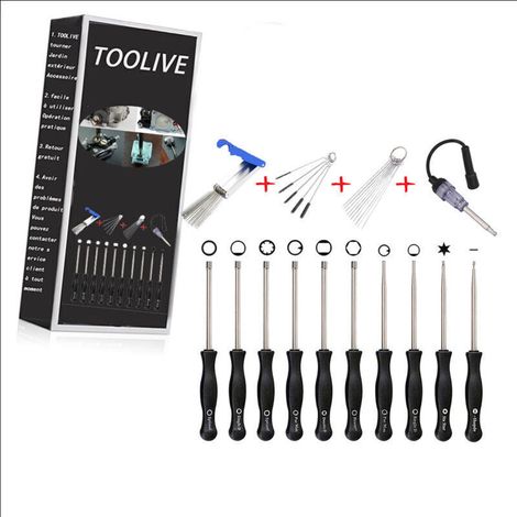 Lot de 10 tournevis pour réglage de carburateurs Walbro de petits moteurs à 2 temps de tronçonneuses/rotofils/etc. Husqvarna, Troy-Bilt, etc. avec trousse, brosse et kit d'outils de nettoyage- (1/4)