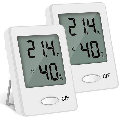 2PCS LCD Thermomètre Hygromètre Interieur Numérique Température Humidité de Haute Précision Portable (blanc) (1/4)