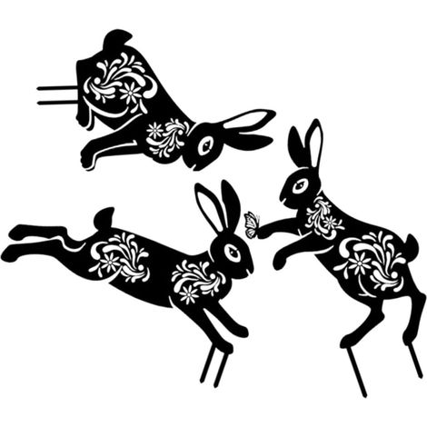 3pièces Piquets De Jardin Métal De Décorations De Lapins avec Motifs Découpés pour Extérieur pour Pâques Et Aménagement Paysager (1/5)