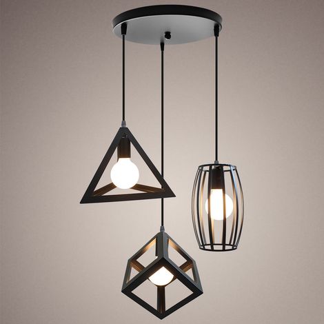 Lámpara Colgante Metal Creativa Moderna Retro Industrial Hierro Forjado Ajustable Dormitorio Restaurante Cafetería 3 Luces