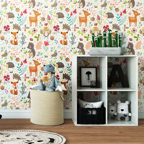 Sticker effet papier peint - LES ANIMAUX DES BOIS - 30x30cm (1/5)