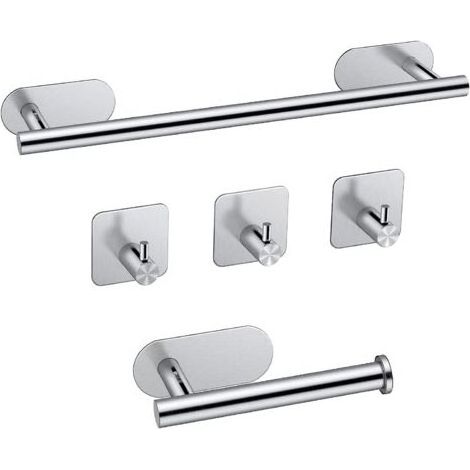 Porte-Serviettes Salle de Bain 40cm Kit de Porte-Serviettes de Bain Auto-Adhésif en Acier Inoxydable 304+Porte-Papier Toilette+3 Crochets de Serviette Set de Barres Porte-Serviettes (1/5)